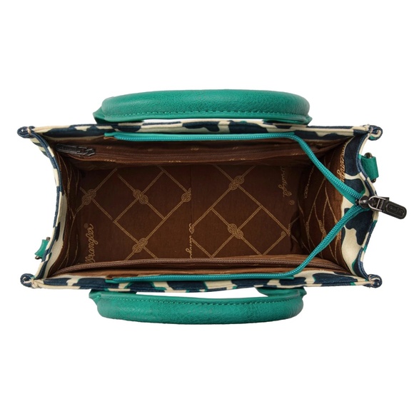 Wrangler Cow Print Concealed Carry Tote/Crossbody Turquoise - Picture 4 of 4